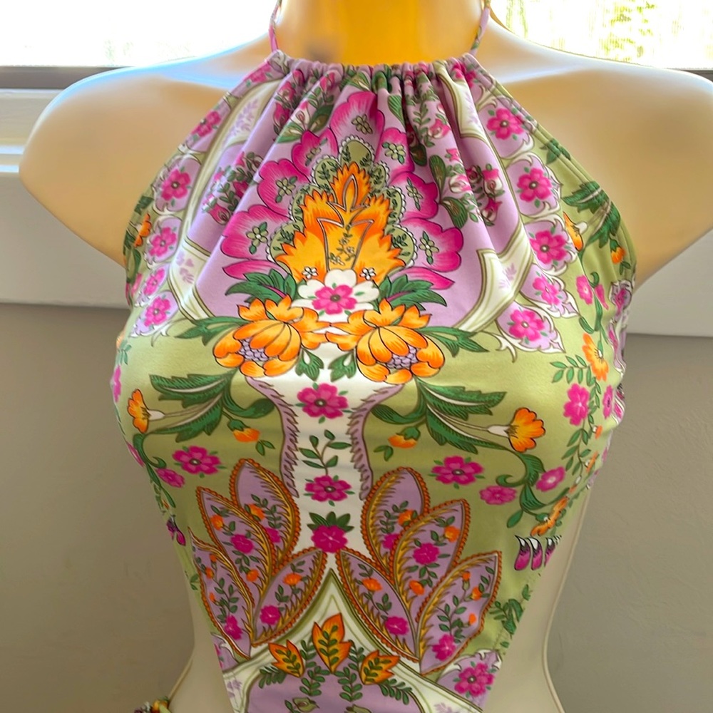 CIA Maritima Bathing Suit,lilac & green with beading, Size L (42) Made in Brazil - Picture 2 of 7